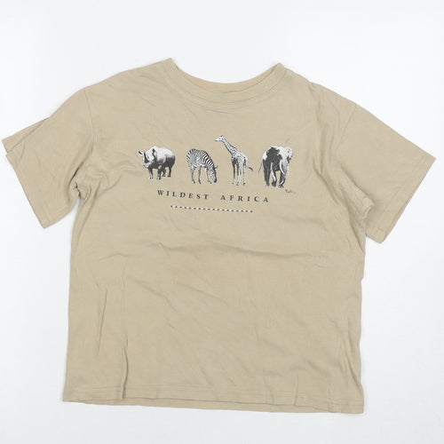 Spirit Of Africa Boys Beige Cotton Basic T-Shirt Size 7-8 Years Round Neck Pullover - Wildest Africa