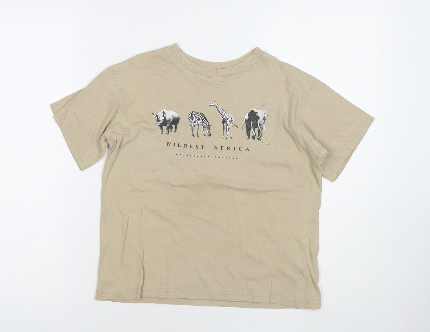 Spirit Of Africa Boys Beige Cotton Basic T-Shirt Size 7-8 Years Round Neck Pullover - Wildest Africa