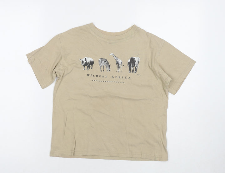 Spirit Of Africa Boys Beige Cotton Basic T-Shirt Size 7-8 Years Round Neck Pullover - Wildest Africa