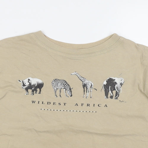 Spirit Of Africa Boys Beige Cotton Basic T-Shirt Size 7-8 Years Round Neck Pullover - Wildest Africa