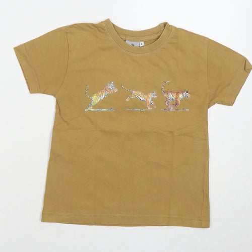 Wild Collection Boys Brown Cotton Basic T-Shirt Size 6 Years Round Neck Pullover - Tiger