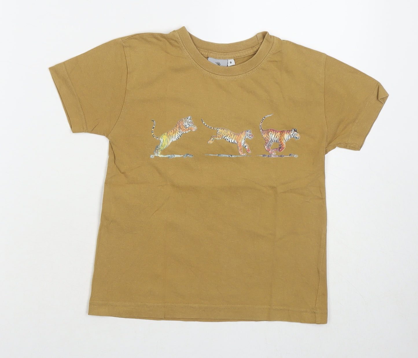 Wild Collection Boys Brown Cotton Basic T-Shirt Size 6 Years Round Neck Pullover - Tiger