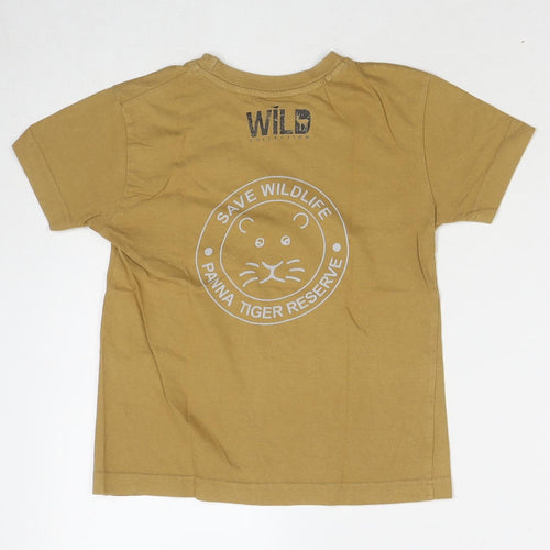 Wild Collection Boys Brown Cotton Basic T-Shirt Size 6 Years Round Neck Pullover - Tiger