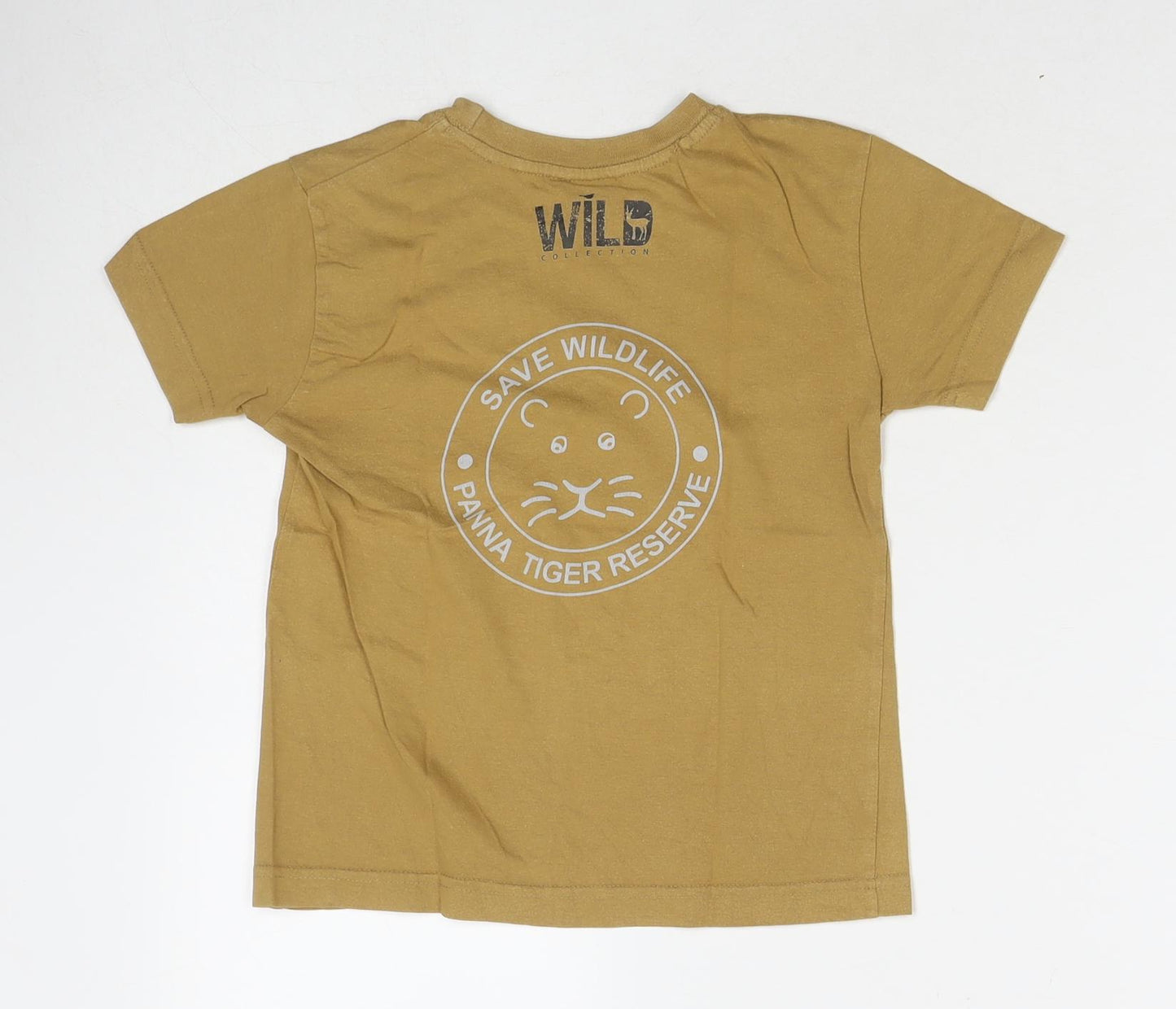 Wild Collection Boys Brown Cotton Basic T-Shirt Size 6 Years Round Neck Pullover - Tiger