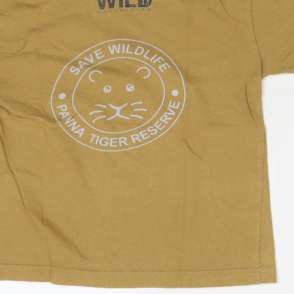 Wild Collection Boys Brown Cotton Basic T-Shirt Size 6 Years Round Neck Pullover - Tiger