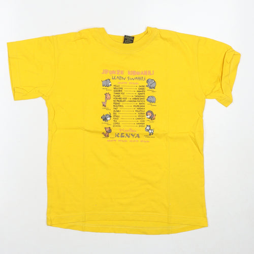 Punch Boys Yellow Cotton Basic T-Shirt Size 10 Years Round Neck Pullover - Jungle Animals Text