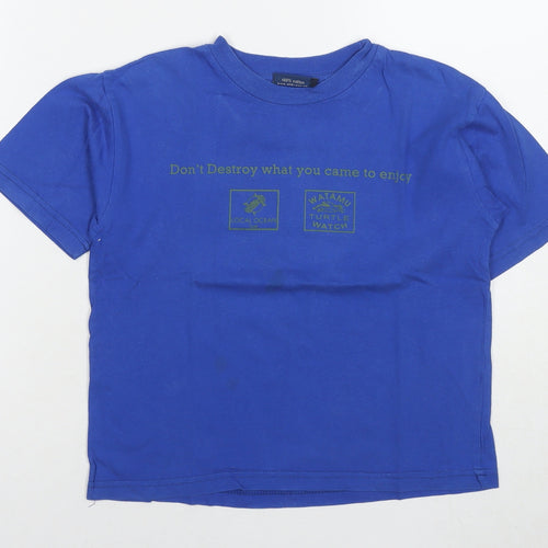 One Way Boys Blue Cotton Basic T-Shirt Size M Round Neck Pullover - Turtle, Don't destroy what you came to enjoy