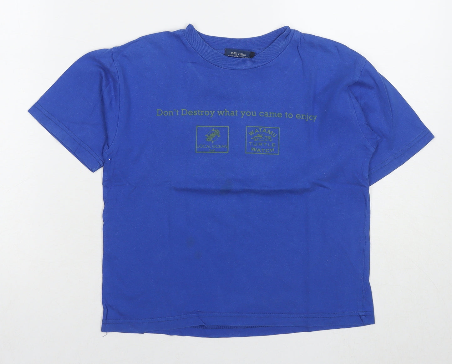 One Way Boys Blue Cotton Basic T-Shirt Size M Round Neck Pullover - Turtle, Don't destroy what you came to enjoy