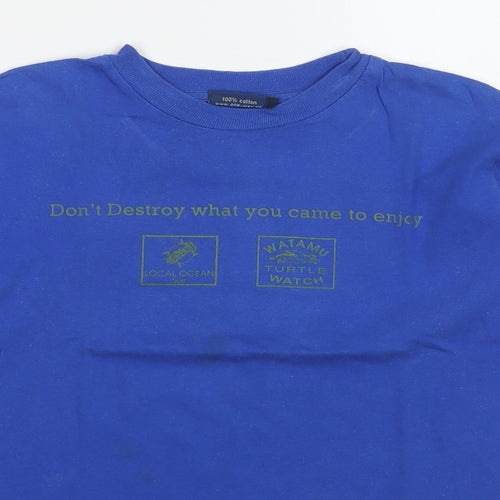 One Way Boys Blue Cotton Basic T-Shirt Size M Round Neck Pullover - Turtle, Don't destroy what you came to enjoy