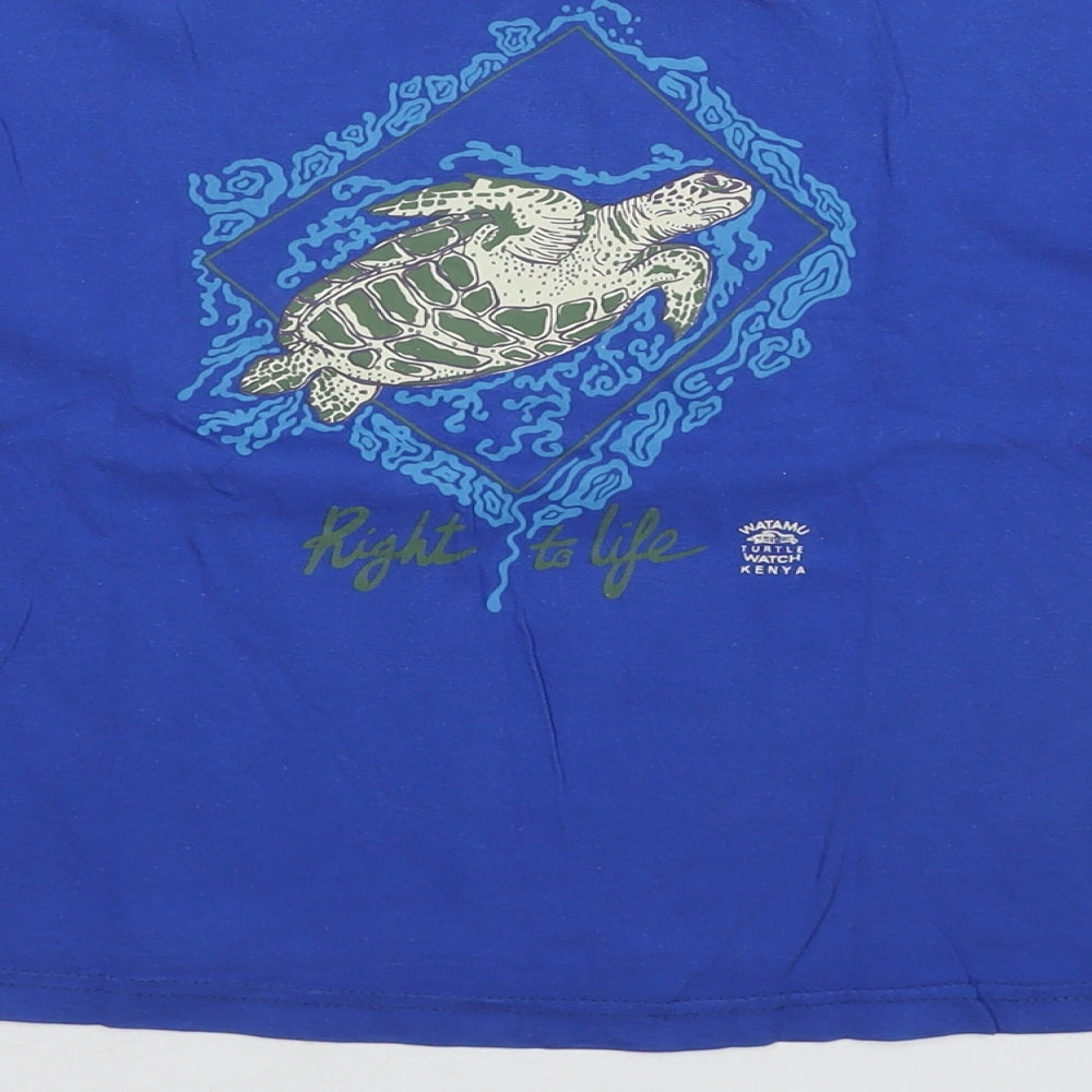 One Way Boys Blue Cotton Basic T-Shirt Size M Round Neck Pullover - Turtle, Don't destroy what you came to enjoy