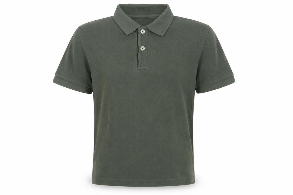 Front view of St Michael boys’ green cotton pullover polo, size 9-10, years collared pullover