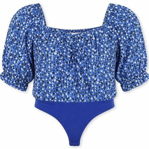 In the Style Womens Blue Floral Polyester Bodysuit One-Piece Size 16 Snap