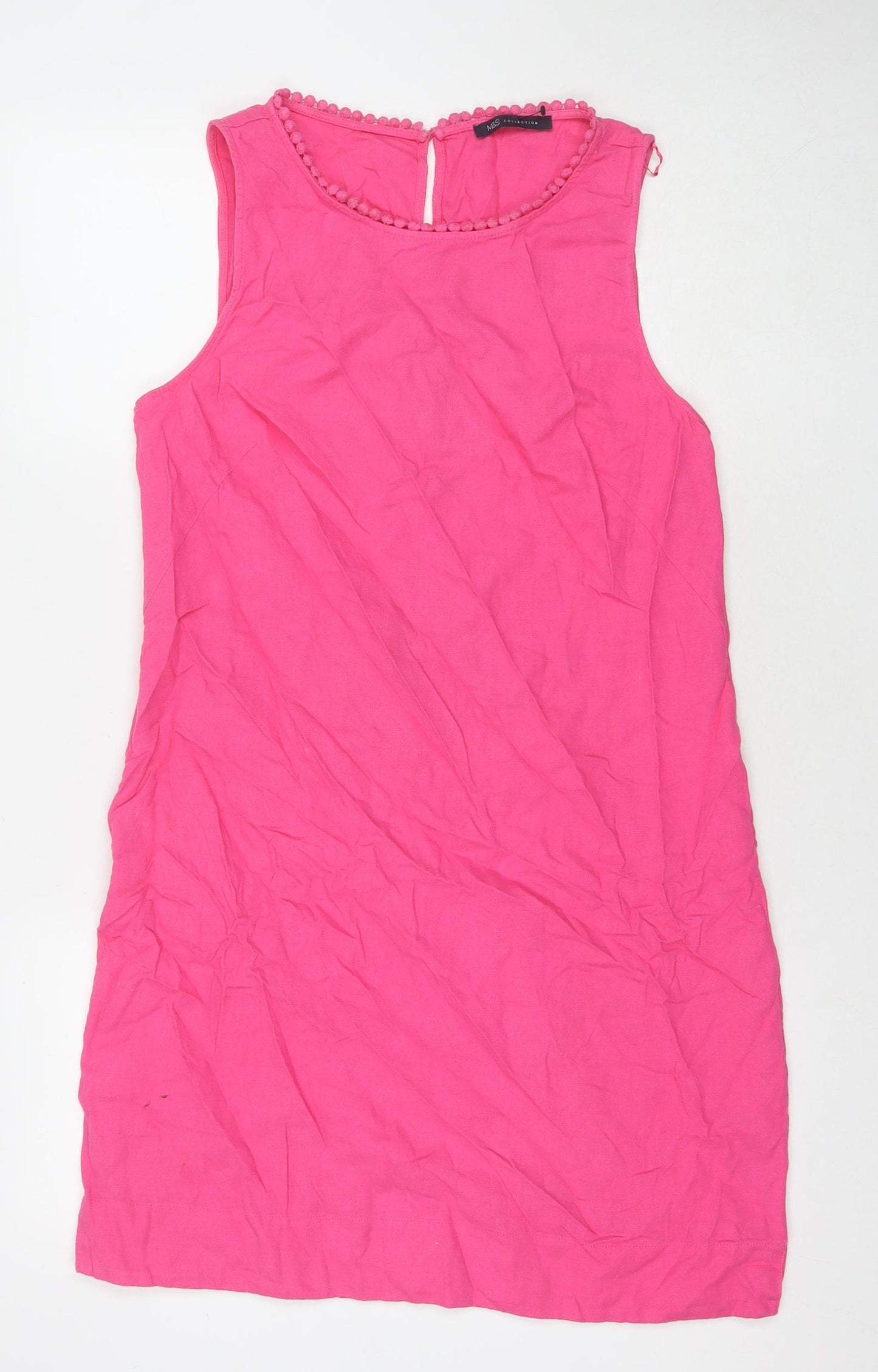 Marks and Spencer Womens Pink Linen A-Line Size 12 Round Neck Pullover
