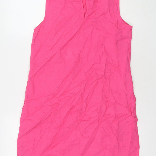 Marks and Spencer Womens Pink Linen A-Line Size 12 Round Neck Pullover