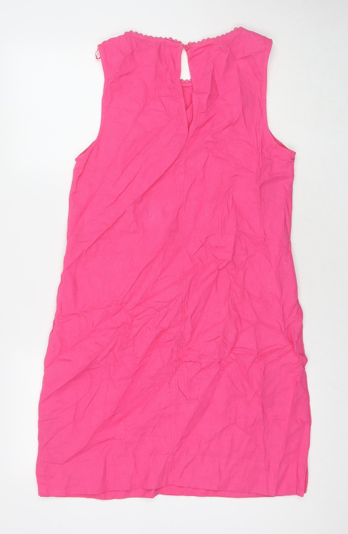 Marks and Spencer Womens Pink Linen A-Line Size 12 Round Neck Pullover