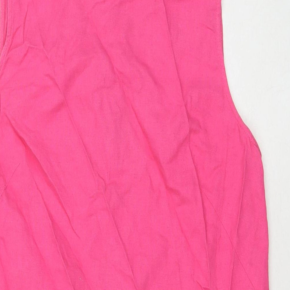 Marks and Spencer Womens Pink Linen A-Line Size 12 Round Neck Pullover