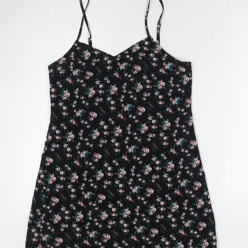 Divided by H&M Womens Black Floral Polyester Tank Dress Size 10 V-Neck Pullover