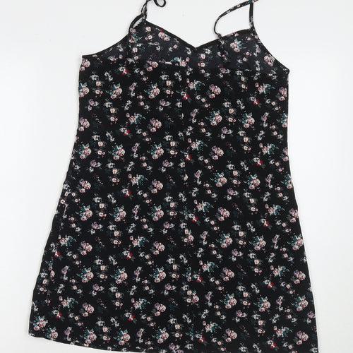 Divided by H&M Womens Black Floral Polyester Tank Dress Size 10 V-Neck Pullover