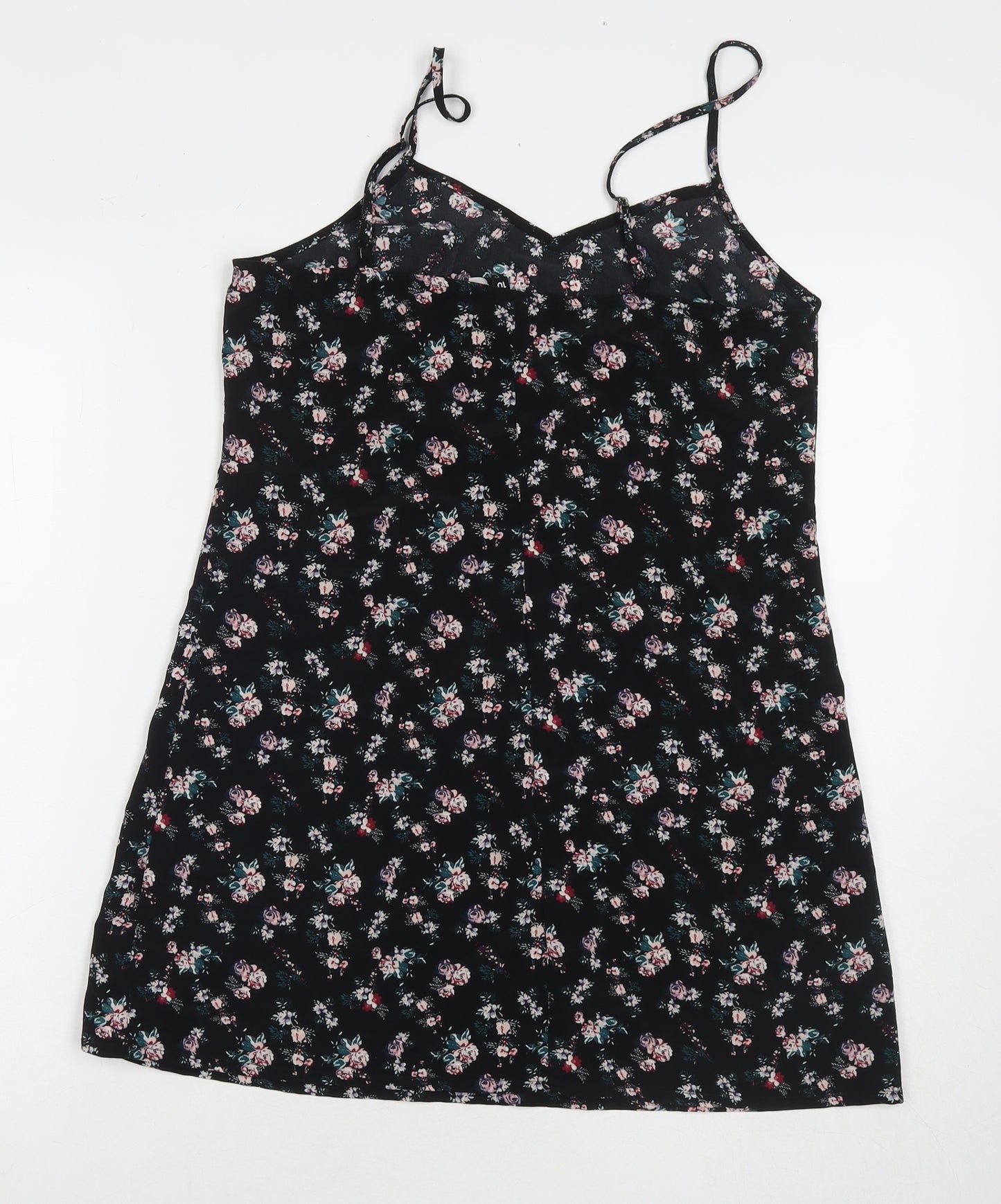 Divided by H&M Womens Black Floral Polyester Tank Dress Size 10 V-Neck Pullover