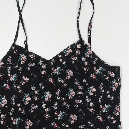 Divided by H&M Womens Black Floral Polyester Tank Dress Size 10 V-Neck Pullover