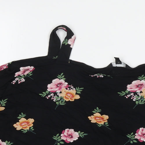 New Look Womens Black Floral Viscose Basic Blouse Size 14 Off the Shoulder - Cold Shoulder