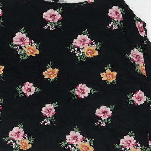 New Look Womens Black Floral Viscose Basic Blouse Size 14 Off the Shoulder - Cold Shoulder