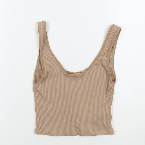 Stradivarius Womens Beige Polyester Cropped Tank Size M Round Neck