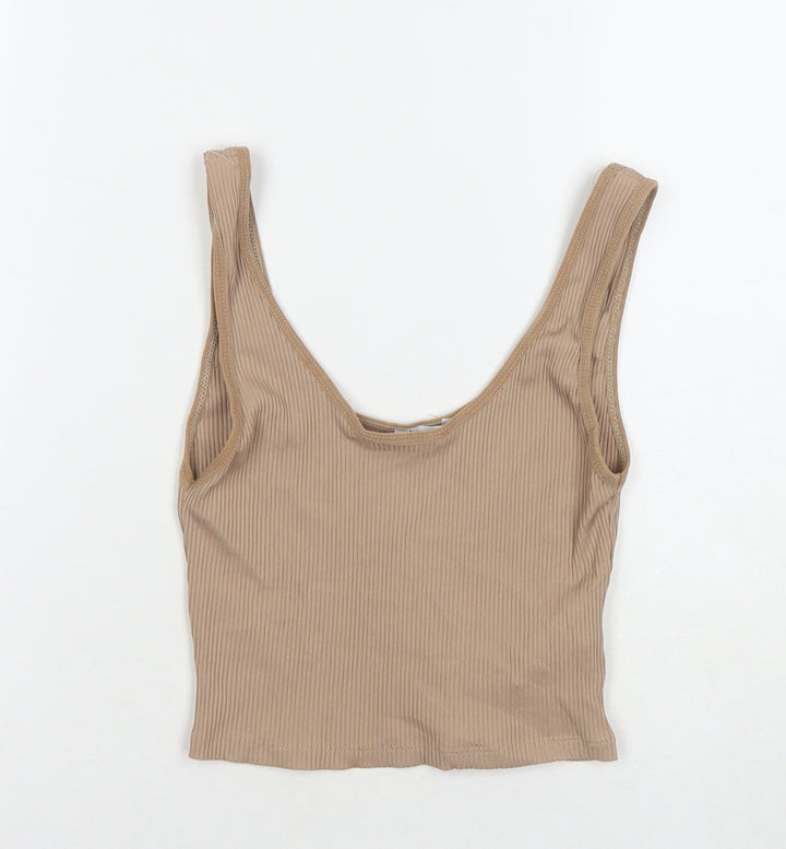 Stradivarius Womens Beige Polyester Cropped Tank Size M Round Neck