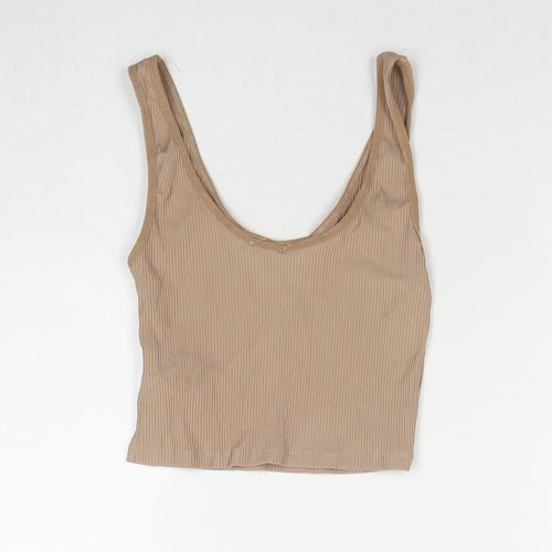 Stradivarius Womens Beige Polyester Cropped Tank Size M Round Neck