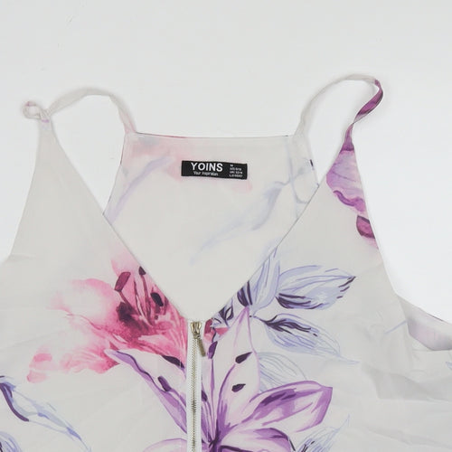 Yoins Womens White Floral Polyester Basic Tank Size 12 Round Neck