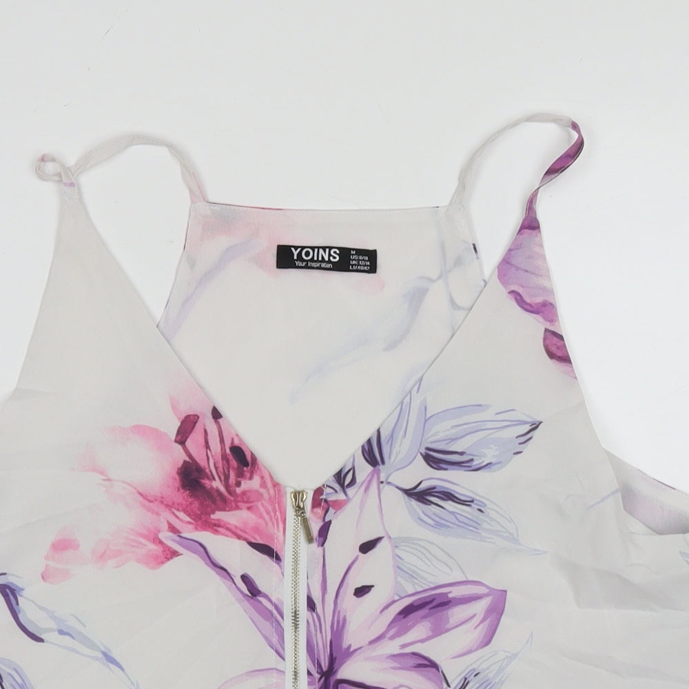 Yoins Womens White Floral Polyester Basic Tank Size 12 Round Neck