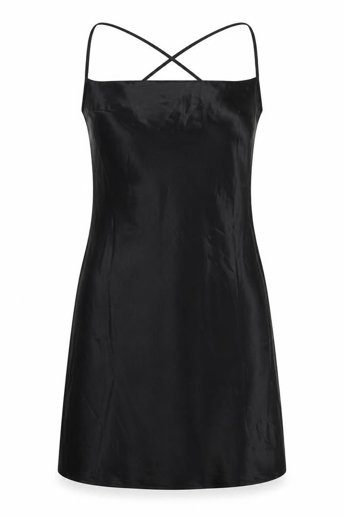 Front view of Divided by H&M women’s black polyester slip dress, size UK 8, cowl neck pullover