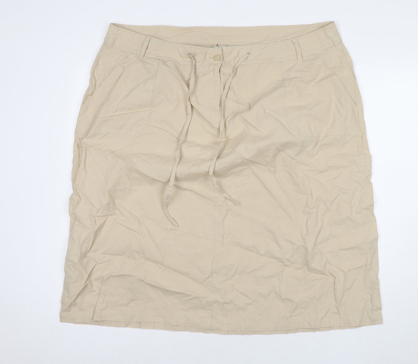Cotton Traders Womens Beige Cotton A-Line Skirt Size 44 in Zip