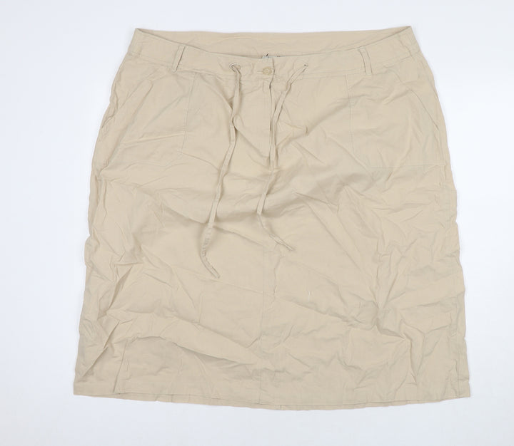 Cotton Traders Womens Beige Cotton A-Line Skirt Size 44 in Zip