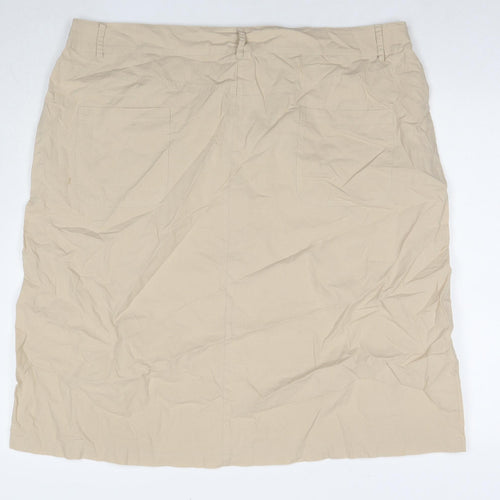 Cotton Traders Womens Beige Cotton A-Line Skirt Size 44 in Zip