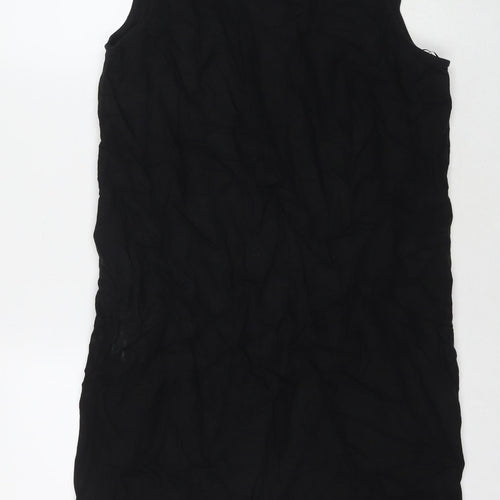 Marks and Spencer Womens Black Linen A-Line Size 12 Round Neck Button