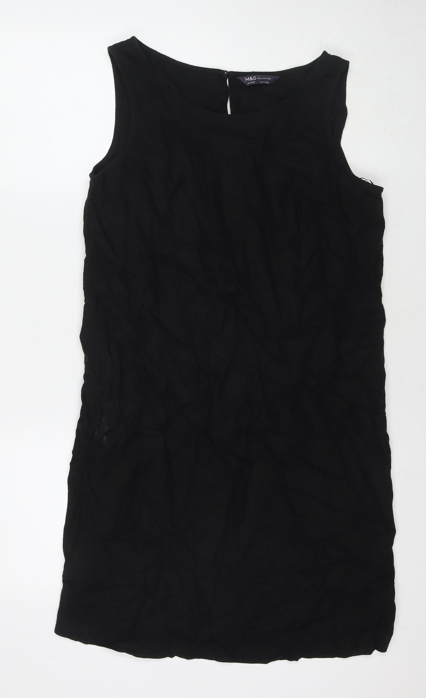 Marks and Spencer Womens Black Linen A-Line Size 12 Round Neck Button