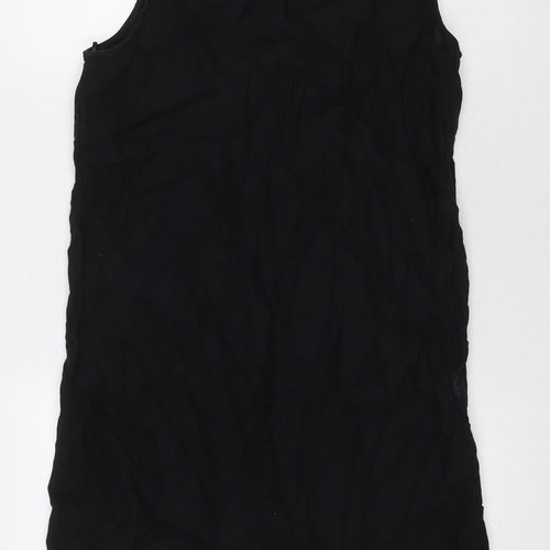 Marks and Spencer Womens Black Linen A-Line Size 12 Round Neck Button