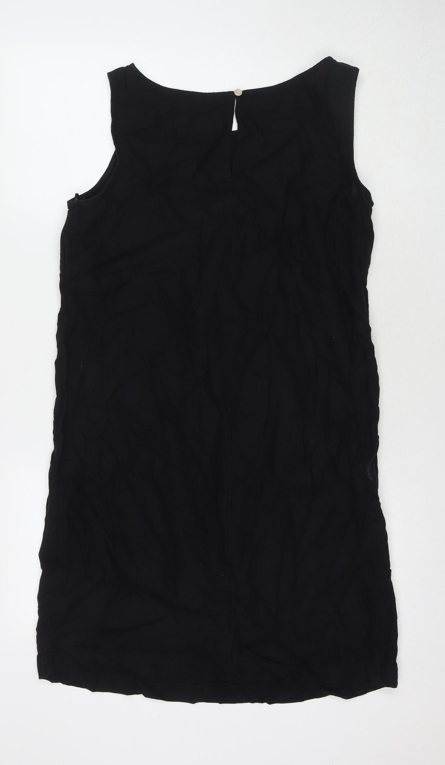 Marks and Spencer Womens Black Linen A-Line Size 12 Round Neck Button