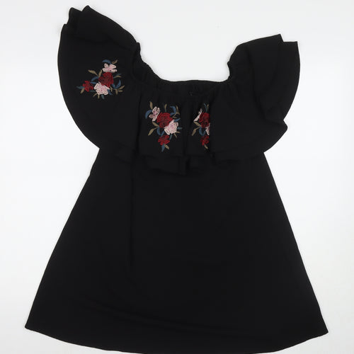 New Look Womens Black Polyester A-Line Size 8 Square Neck Pullover