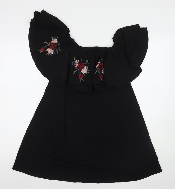New Look Womens Black Polyester A-Line Size 8 Square Neck Pullover