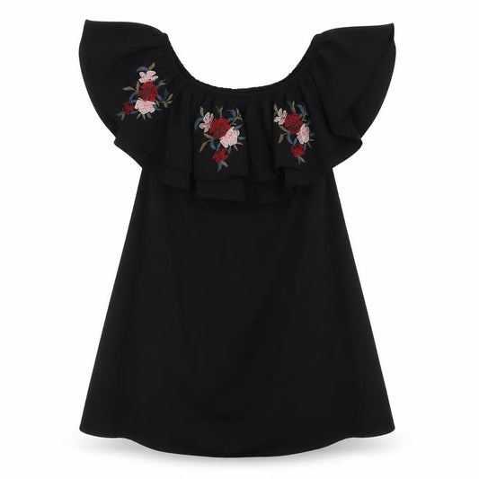 Front view of New Look women’s black polyester a-line, size UK 8, square neck pullover