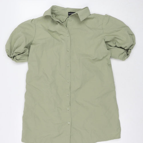 PRETTYLITTLETHING Womens Green Cotton Shirt Dress Size 4 Collared Pullover