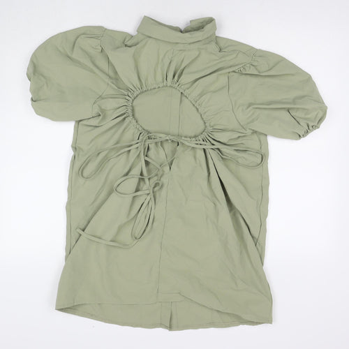 PRETTYLITTLETHING Womens Green Cotton Shirt Dress Size 4 Collared Pullover