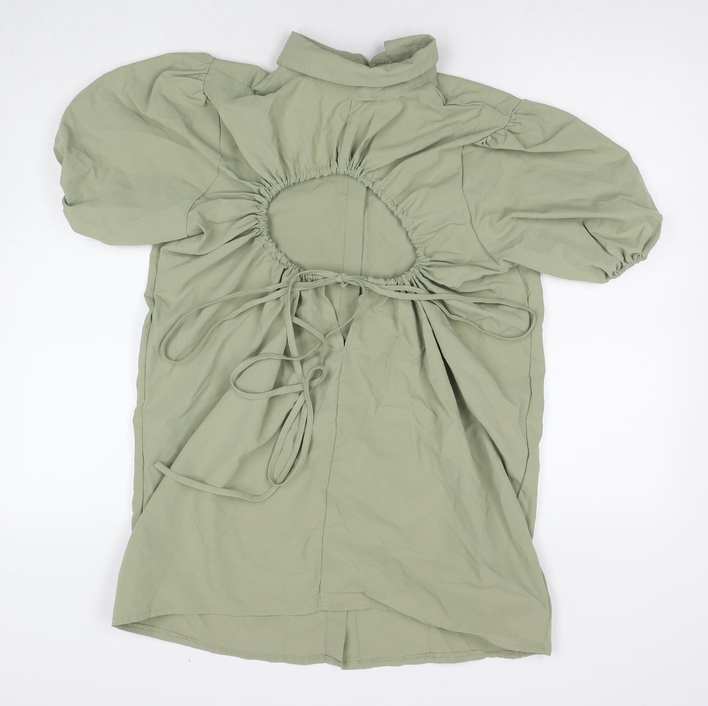 PRETTYLITTLETHING Womens Green Cotton Shirt Dress Size 4 Collared Pullover