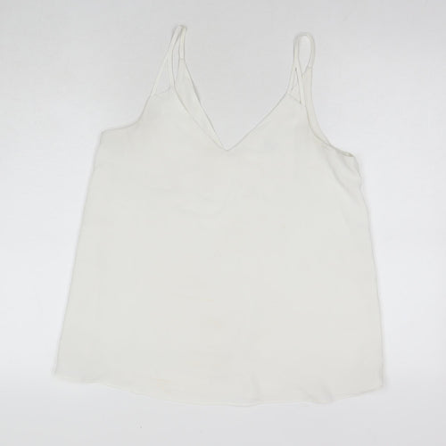 River Island Womens White Polyester Basic Tank Size 10 V-Neck