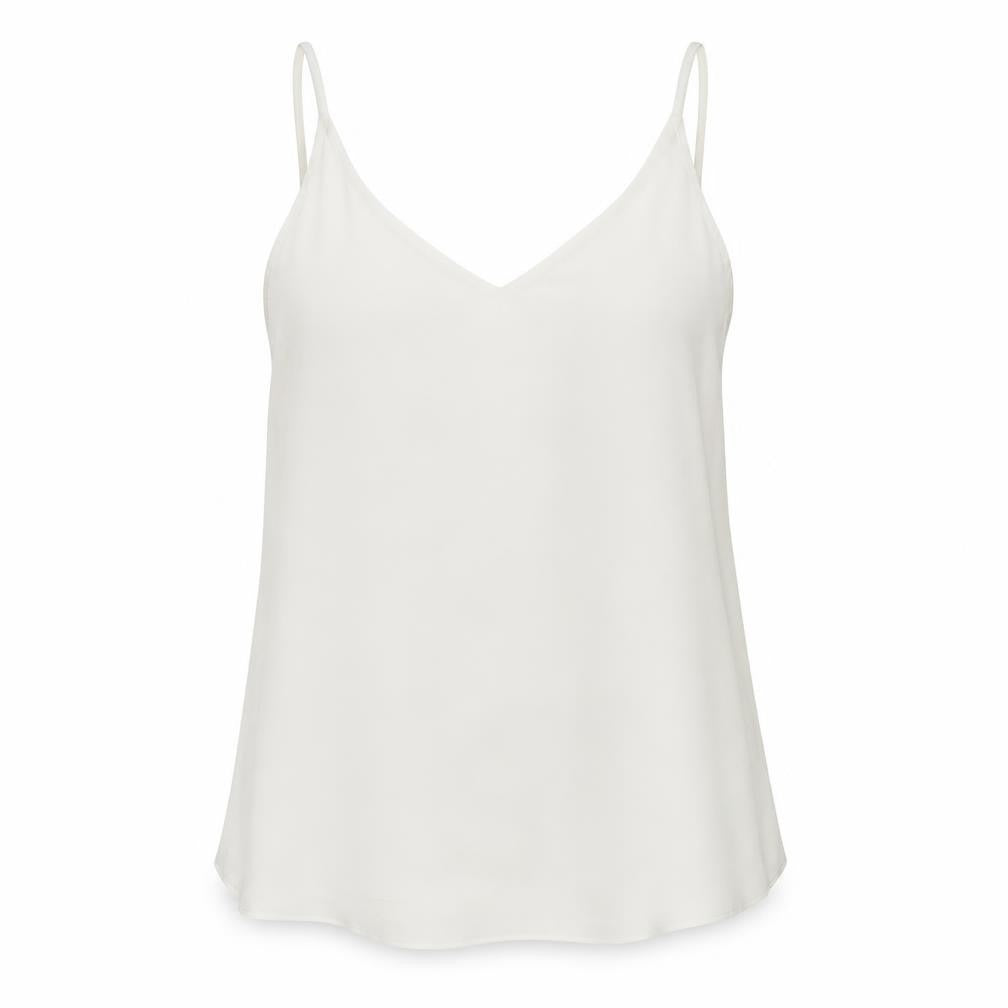 Front view of River Island women’s white polyester basic tank, size UK 10, v-neck