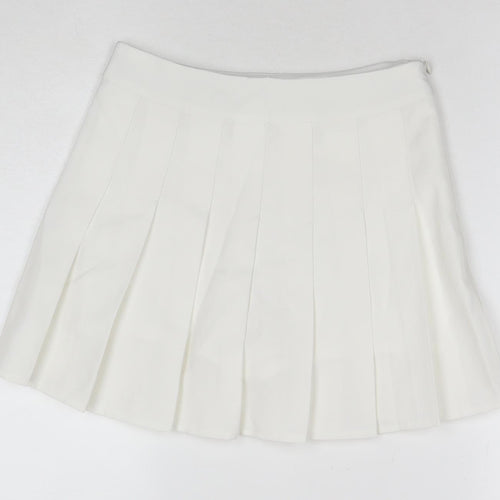 Fashion Womens White Polyester Skort Skirt Size S Zip