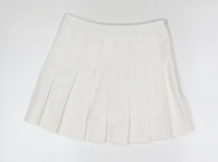 Fashion Womens White Polyester Skort Skirt Size S Zip