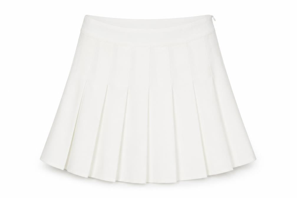 Front view of Fashion women’s white polyester skort skirt, size S, zip